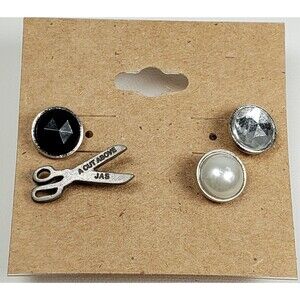 Vintage Crystal Rhinestone Tie Tack A Cut Above JAS Scissors Shears Pin Lot of 4